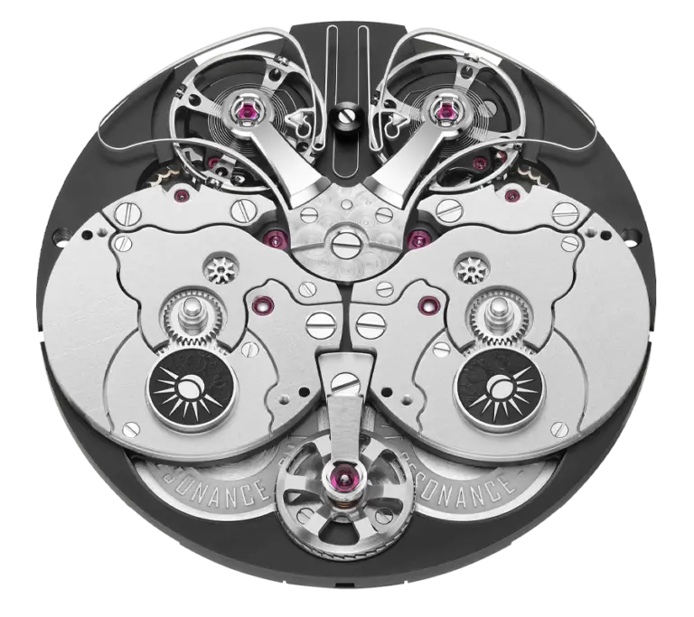 Calibre ARF22 dial side with twin balance systems and resonance clutch spring
